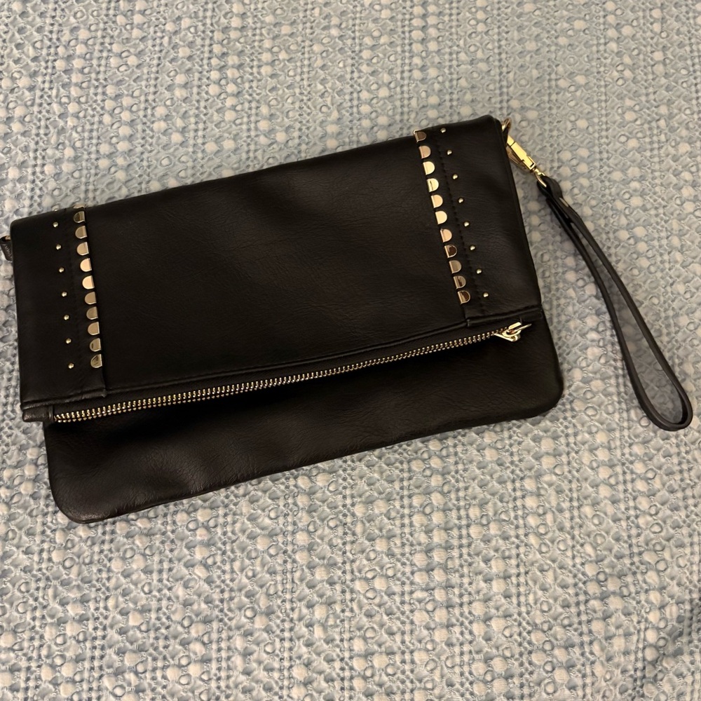 Sole Society Black Wristlet with Gold Studs